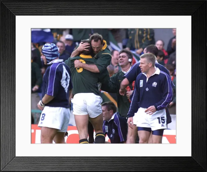 Framed Print : Rugby World Cup 1999 Scotland V South Africa Try scorer Brendan Venter celebrates Framed Print : Rugby World Cup 1999 Scotland V South Africa Try scorer Brendan Venter celebrates