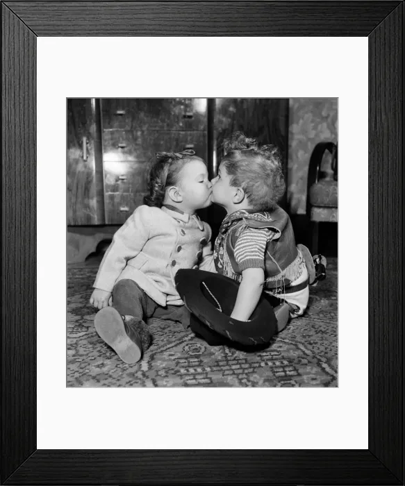 Framed Print : Young children kissing February 1953 D972 Framed Print : Young children kissing February 1953 D972