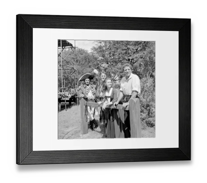Framed Print : Burt Lancaster with Janette Scott and other actor colleagues during the filming of