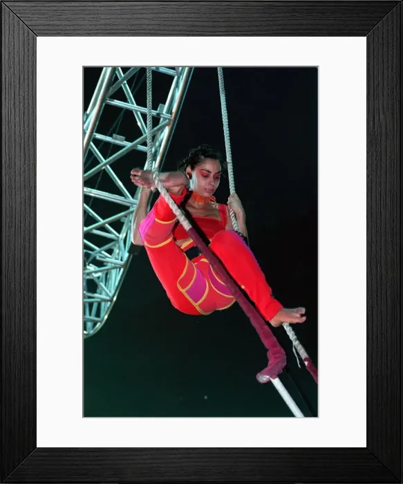 Framed Print : Acrobat rehearsing for the Millennium show at the Dome September 1999 Framed Print : Acrobat rehearsing for the Millennium show at the Dome September 1999