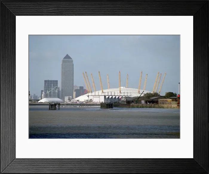 Framed Print : Millennium Dome and Canary Wharf London Nov 1999 pictured from the Thames Barrier Framed Print : Millennium Dome and Canary Wharf London Nov 1999 pictured from the Thames Barrier