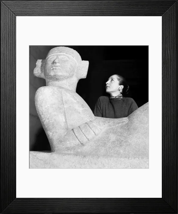 Framed Print : Mexican Ruin / Statue on Exhibition at Tate Gallery - Mrs. Gamba with Statue Framed Print : Mexican Ruin / Statue on Exhibition at Tate Gallery - Mrs. Gamba with Statue