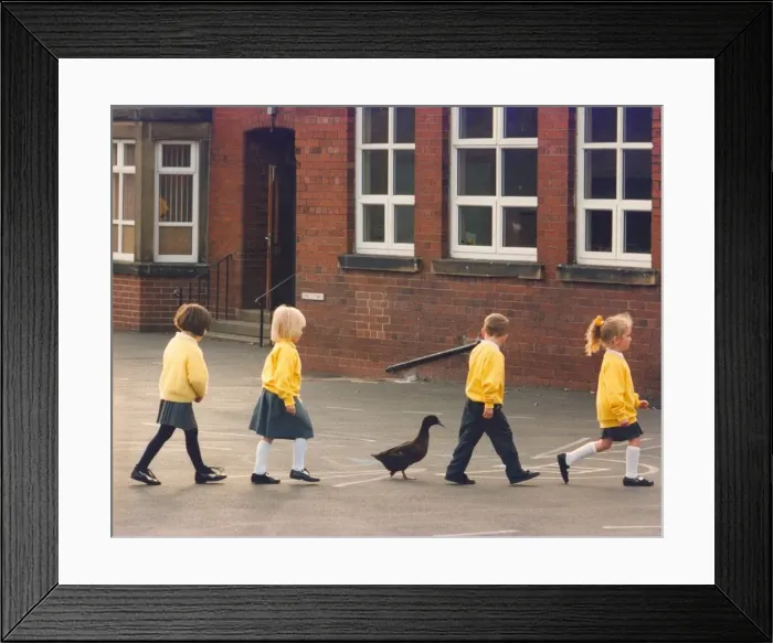 Framed Print : Children with their school mascot, Esmerelda the duck Framed Print : Children with their school mascot, Esmerelda the duck