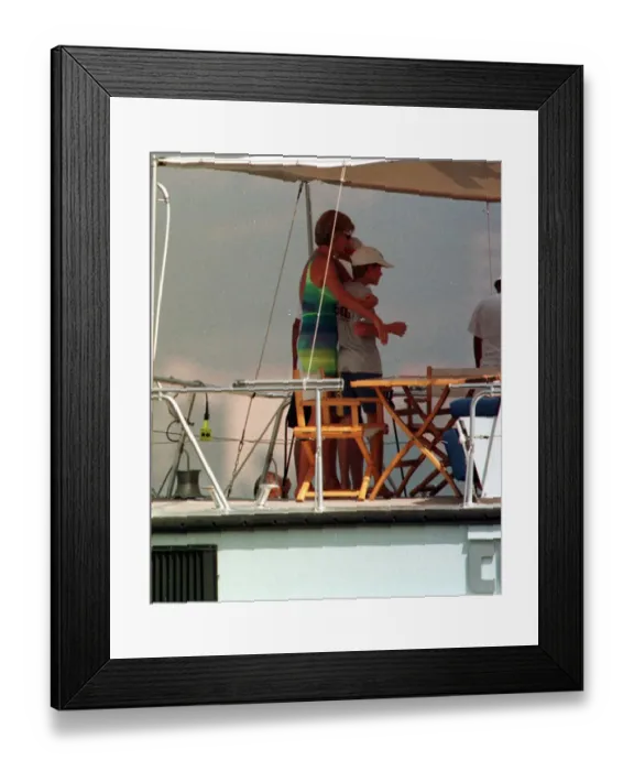 Framed Print : Princess Diana on holiday in St Tropez, Southern France where they stayed as a guest of