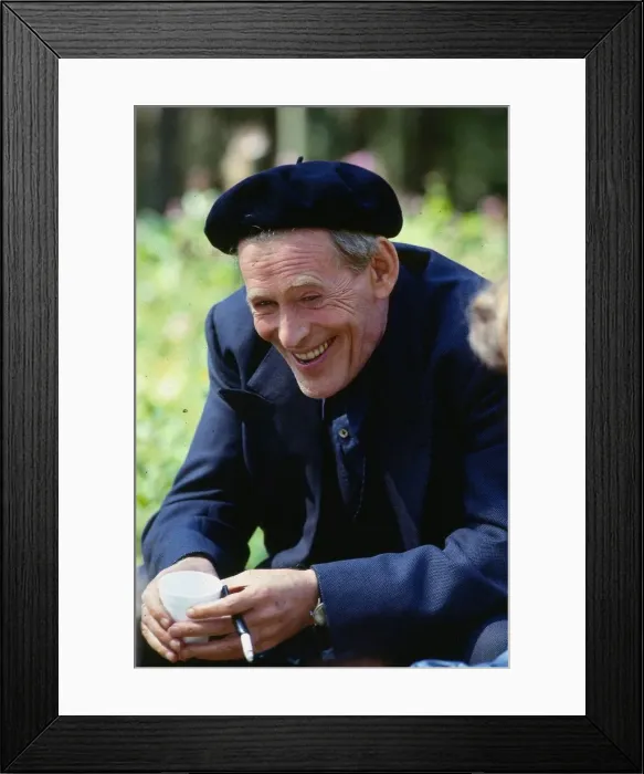 Framed Print : Peter O Toole actor wearing beret August 1989 cigarette and coffe cup