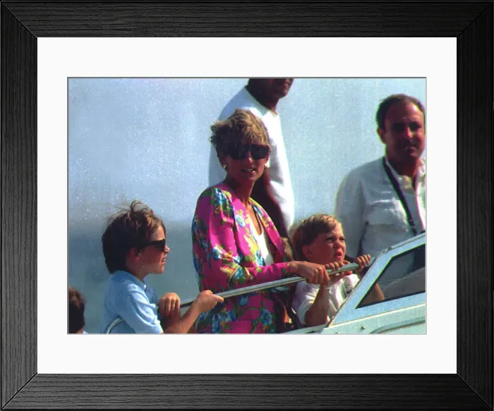 Framed Print : Princess Diana with their two young sons Prince Harry and Prince William on board an Framed Print : Princess Diana with their two young sons Prince Harry and Prince William on board an