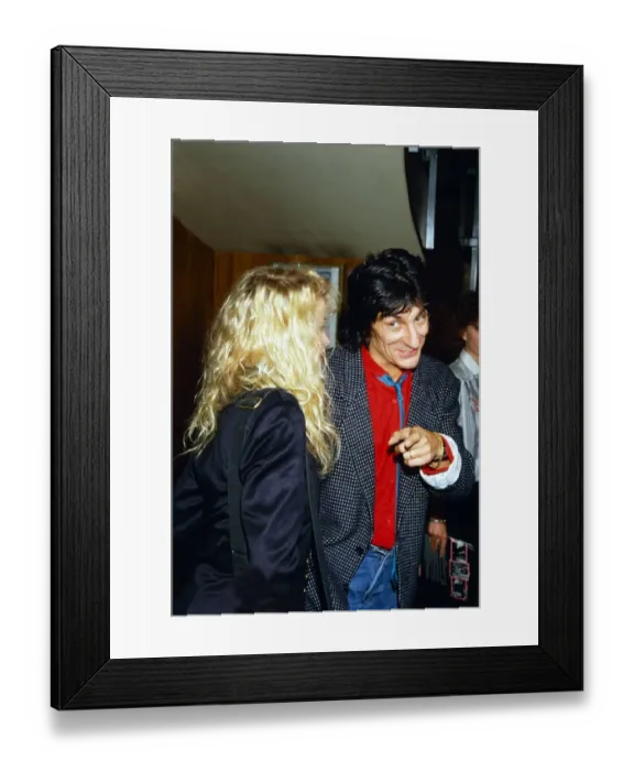Framed Print : Ronnie Wood - with wife Jo, at the premiere of Hearts of Fire Framed Print : Ronnie Wood - with wife Jo, at the premiere of Hearts of Fire
