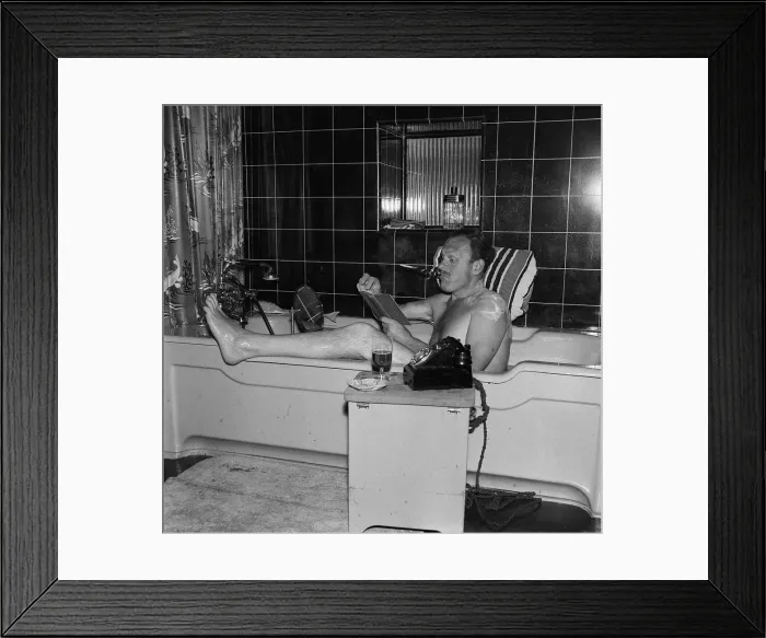 Framed Print : Terry Thomas in a bath 1959 Framed Print : Terry Thomas in a bath 1959