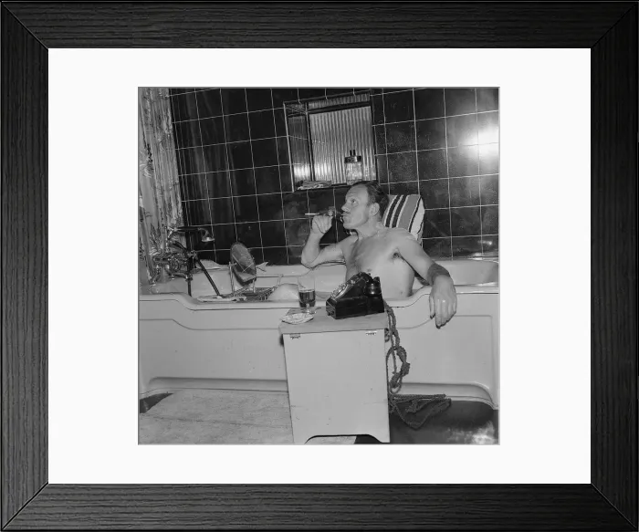 Framed Print : Terry Thomas in a bath 1959