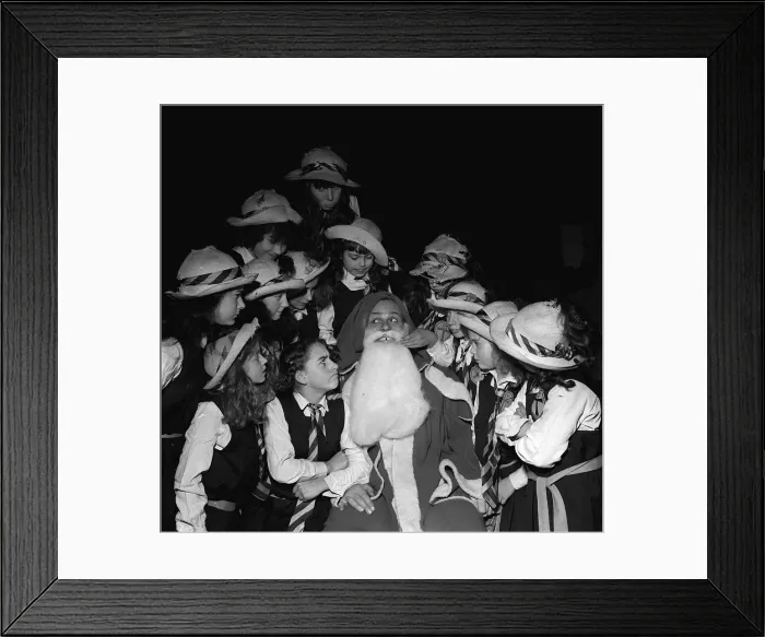 Framed Print : Terry Thomas 1957 as Father Christmas with girls from St Trinians Gap toothed Framed Print : Terry Thomas 1957 as Father Christmas with girls from St Trinians Gap toothed