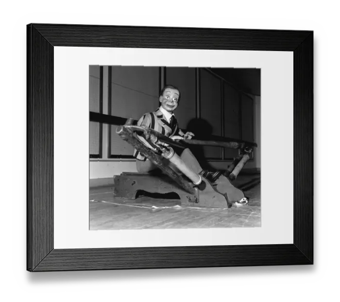 Framed Print : Archie Andrews 1958 ventriloquists dummy on rowing machine Framed Print : Archie Andrews 1958 ventriloquists dummy on rowing machine