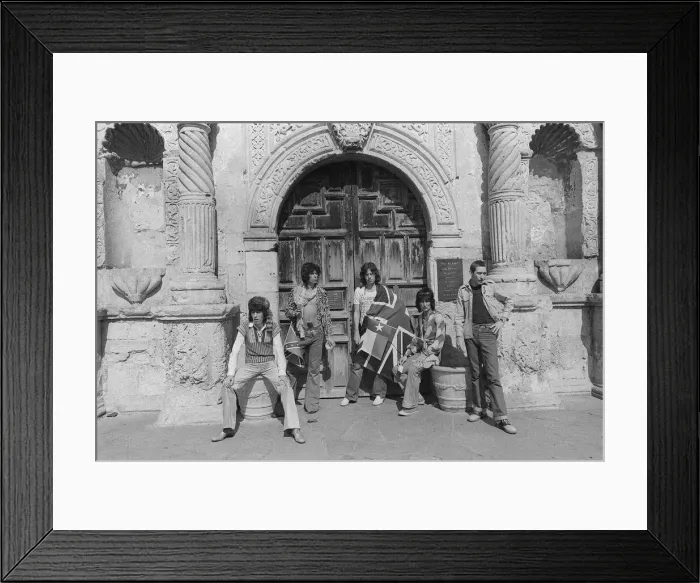 Framed Print : On Wednesday 4 June 1975 The Rolling Stones did a photo shoot at the Alamo, San Antonio