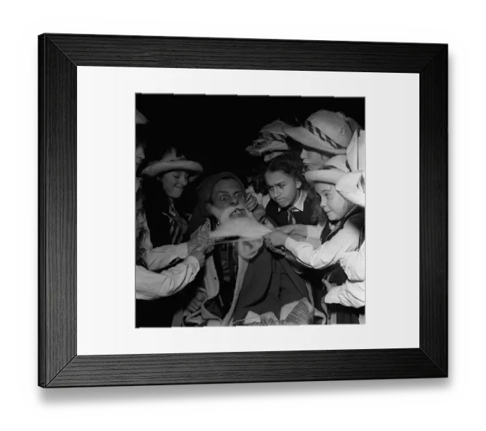 Framed Print : Terry Thomas 1957 as Father Christmas with girls from St Trinians Gap toothed