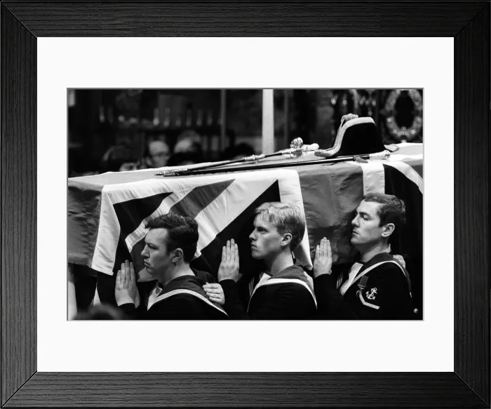 Framed Print : Earl Mountbatten Funeral, Sep 1979 The Coffin is carried by the Royal Navy Framed Print : Earl Mountbatten Funeral, Sep 1979 The Coffin is carried by the Royal Navy