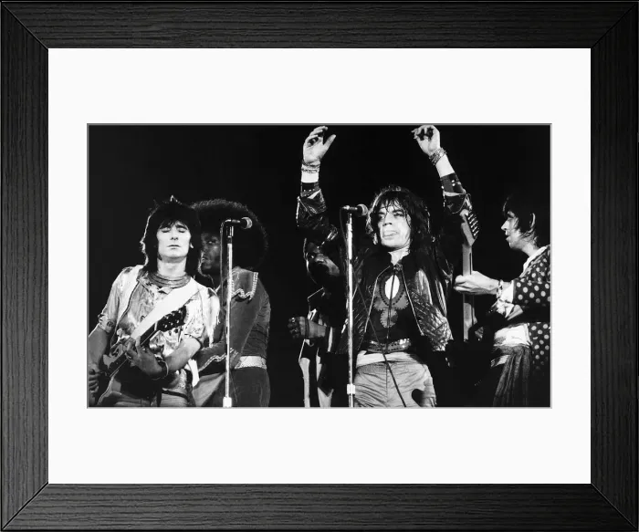 Framed Print : The Rolling Stones Mick Jagger Keith Richards and Ronnie Wood on stage at Knebworth pop