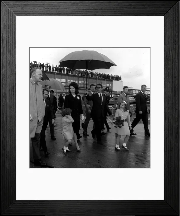 Framed Print : Mrs Jacqueline Kennedy and her 4 yr old son John and daughter Caroline 7 dressed in