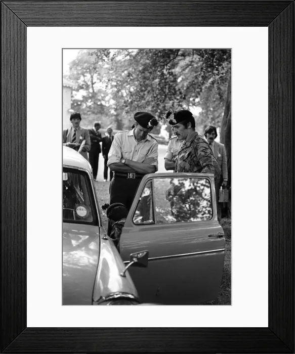 Framed Print : Duke Of Kent Visits Northern Ireland June 1980 The Duke watching a car being Framed Print : Duke Of Kent Visits Northern Ireland June 1980 The Duke watching a car being