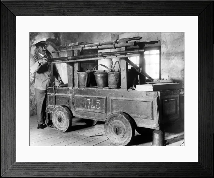 Framed Print : Ancient Fire Engine Newsham Ragg. August 1934 Framed Print : Ancient Fire Engine Newsham Ragg. August 1934
