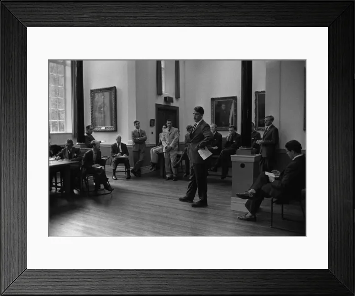 Framed Print : Sir Edmund Hillary at a pre Himalayan expedition conference