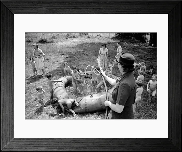 Framed Print : Children playing in a paddling pool at Hollyshaw Residential Nursery June. 1950 O24480 Framed Print : Children playing in a paddling pool at Hollyshaw Residential Nursery June. 1950 O24480