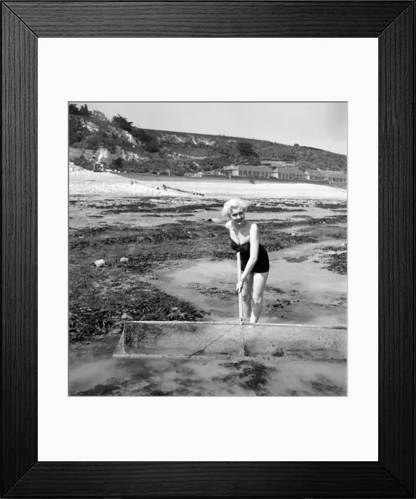 Framed Print : Eve Lynd American actress with shrimping net. May 1950 O24324-008 Framed Print : Eve Lynd American actress with shrimping net. May 1950 O24324-008