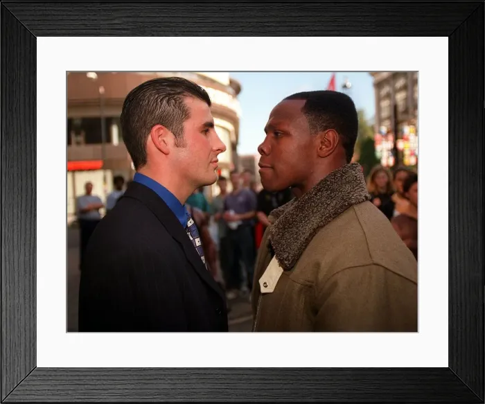 Framed Print : Joe Calzaghe and Chris Eubank Boxing October 1997 after announcing date for WBO