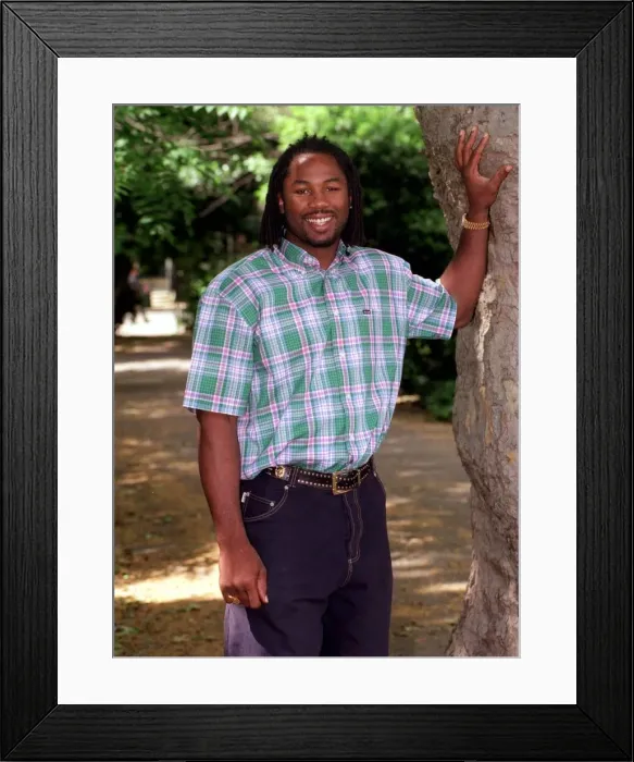 Framed Print : Lennox Lewis World Boxing champion June 1998 after hearing the news he had received