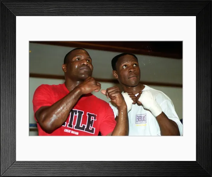 Framed Print : Chris Eubank (R) boxing September 1997 training in boxing ring with sparring partner