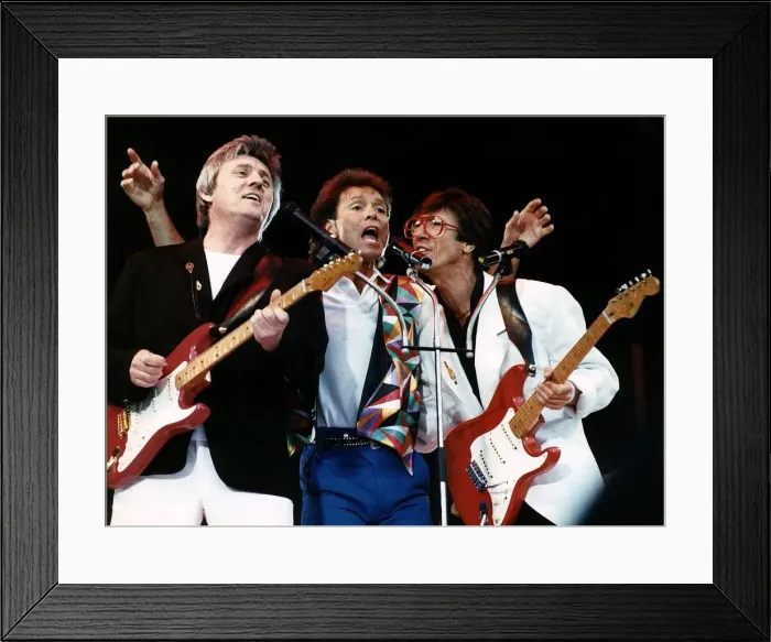 Framed Print : Cliff Richard Singer reunites with Bruce Welch and Hank Marvin members of his old backing