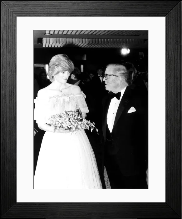 Framed Print : December 2, 1982: PPrincess Diana with film director Richard Attenborough at the Premiere