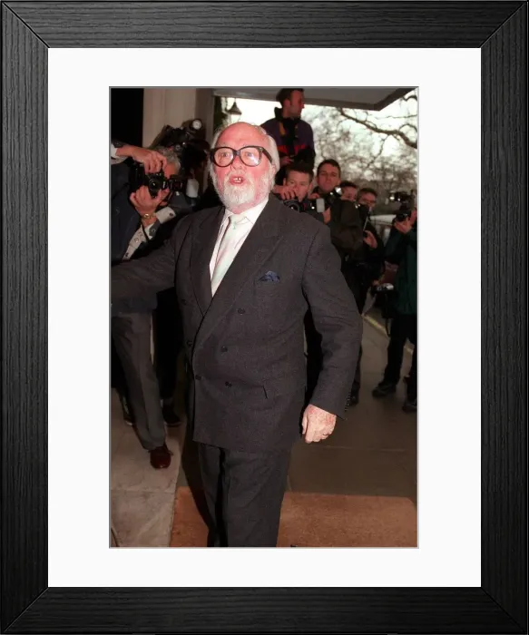 Framed Print : Sir Richard Attenborough film Director attends the film premiere of Fierce Creatures in Framed Print : Sir Richard Attenborough film Director attends the film premiere of Fierce Creatures in