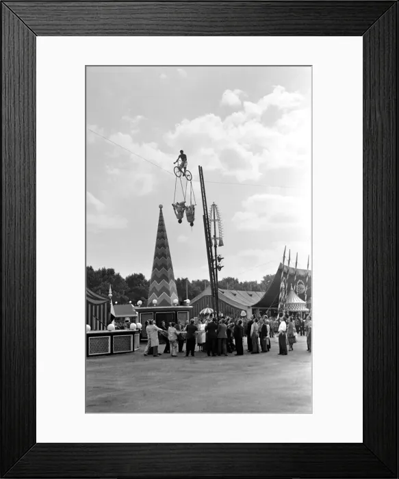 Framed Print : Acrobats and man riding a highrope on a bicycle at Battesea Pleasure Gardens Framed Print : Acrobats and man riding a highrope on a bicycle at Battesea Pleasure Gardens