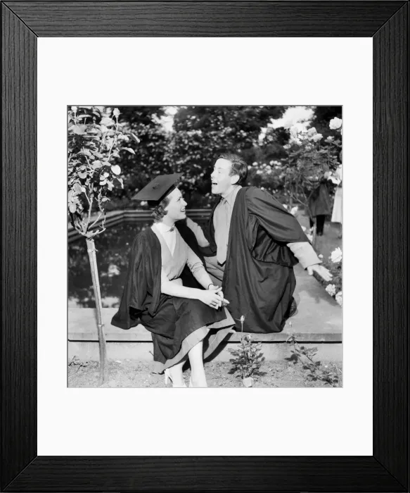 Framed Print : At Oxford a couple celebrate after graduation ceremony. June 1952 C3120