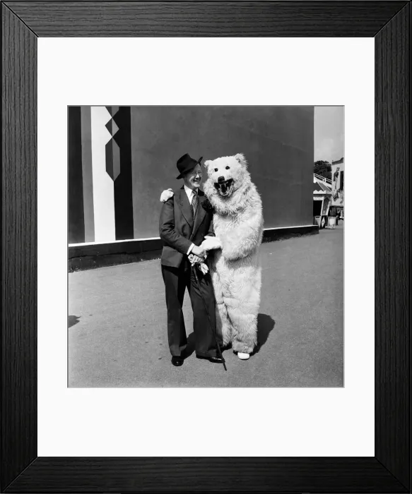 Framed Print : Man with man in bear costume at Battersea fun fair June 1952. August 1952 C2976-002 Framed Print : Man with man in bear costume at Battersea fun fair June 1952. August 1952 C2976-002