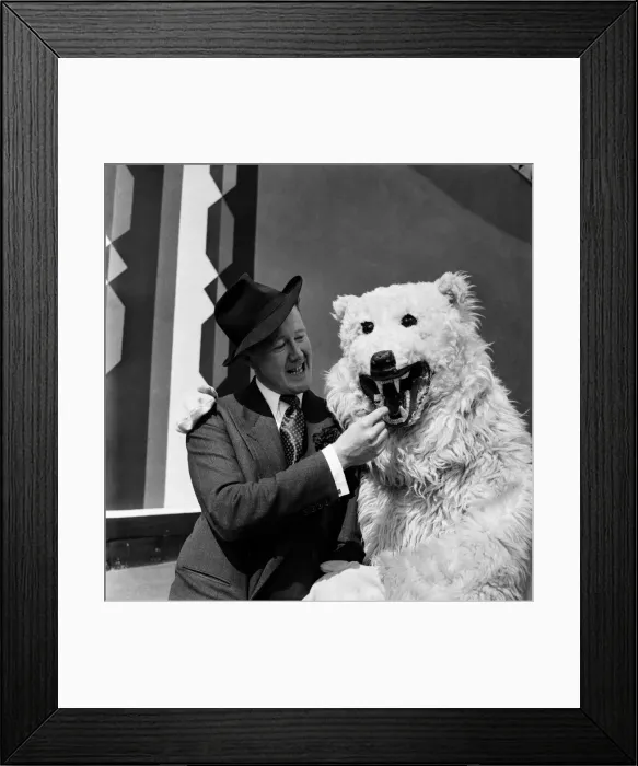 Framed Print : Man with man in bear costume at Battersea fun fair June 1952. August 1952 C2976-001 Framed Print : Man with man in bear costume at Battersea fun fair June 1952. August 1952 C2976-001