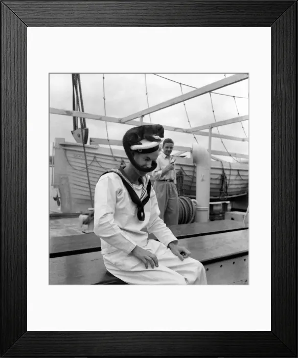 Framed Print : Kinkajou the monkey seen here with a Danish Sailor. June 1952 C3123