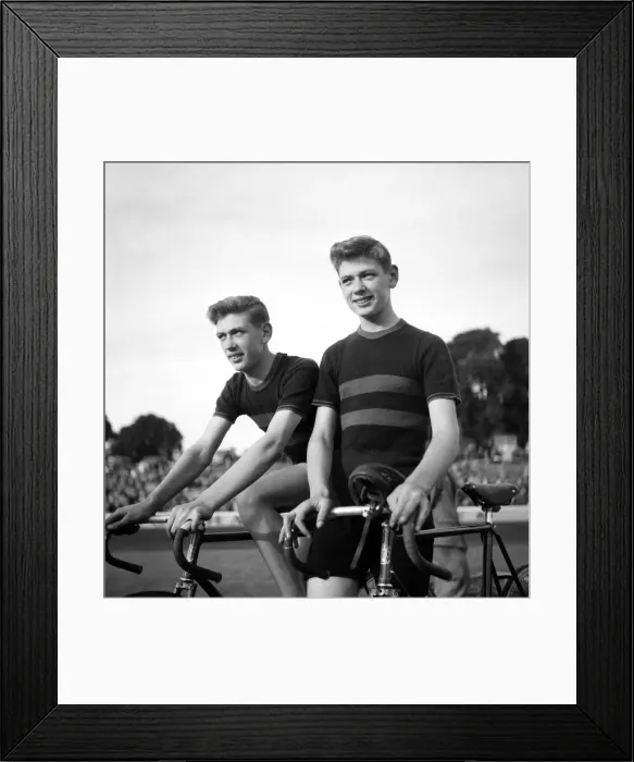 Framed Print : Racing Cyclists Twins. Stanley and Bernard Higginson with their bicycles. June 1952 C3130