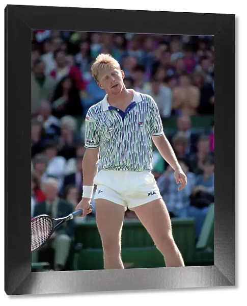 Wimbledon Tennis. Boris Becker Wearing Banned Shirt. June 1989 89-3895-005
