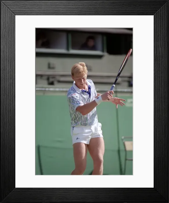 Framed Print : Wimbledon Tennis. Boris Becker Wearing Banned Shirt. June 1989 89-3895-004 Framed Print : Wimbledon Tennis. Boris Becker Wearing Banned Shirt. June 1989 89-3895-004