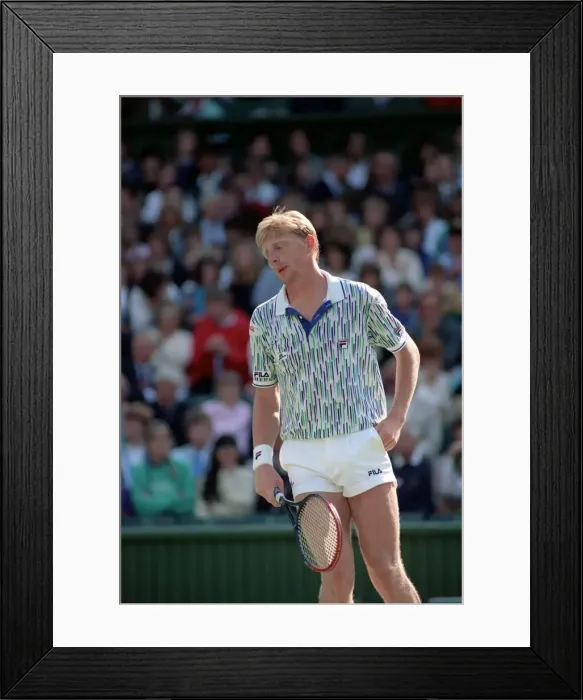 Framed Print : Wimbledon Tennis. Boris Becker Wearing Banned Shirt. June 1989 89-3895-006