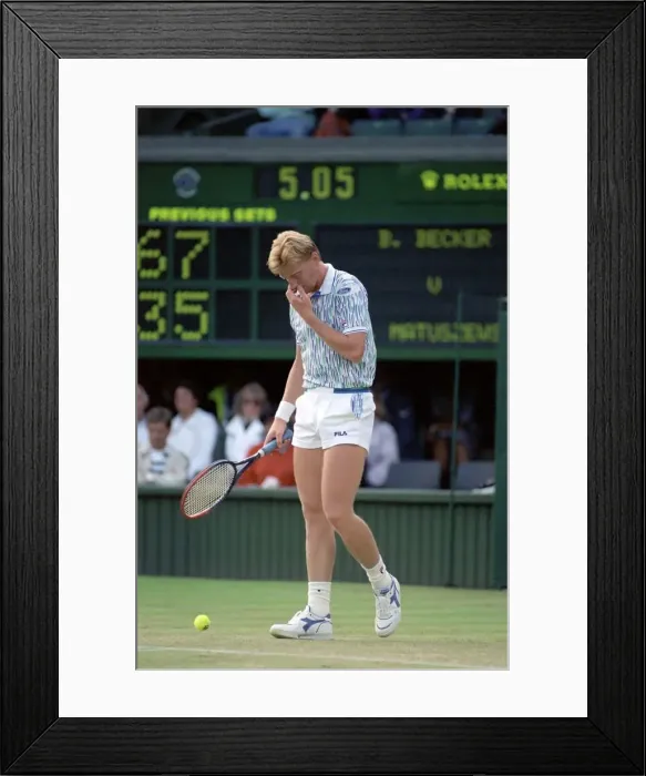Framed Print : Wimbledon Tennis. Boris Becker Wearing Banned Shirt. June 1989 89-3895-031 Framed Print : Wimbledon Tennis. Boris Becker Wearing Banned Shirt. June 1989 89-3895-031