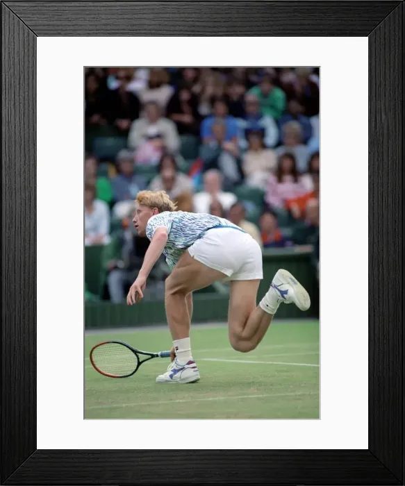Framed Print : Wimbledon Tennis. Boris Becker Wearing Banned Shirt. June 1989 89-3895-015