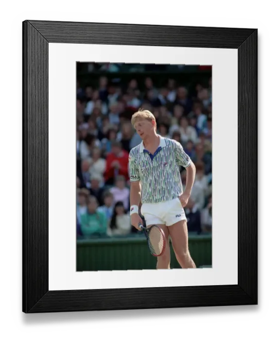 Framed Print : Wimbledon Tennis. Boris Becker Wearing Banned Shirt. June 1989 89-3895-006