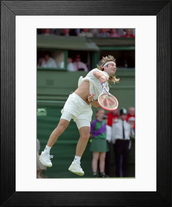 Framed Print : Wimbledon Tennis. Andre Agassi in action. July 1991 91-4218-004 Framed Print : Wimbledon Tennis. Andre Agassi in action. July 1991 91-4218-004