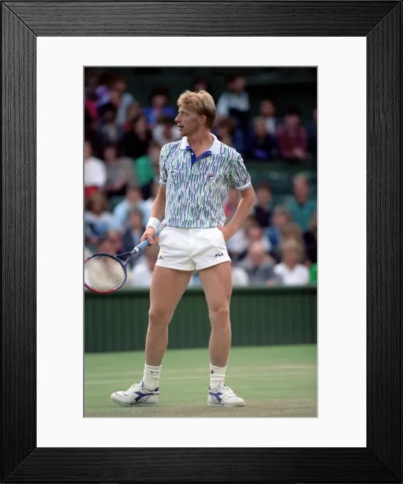 Framed Print : Wimbledon Tennis. Boris Becker Wearing Banned Shirt. June 1989 89-3895-029 Framed Print : Wimbledon Tennis. Boris Becker Wearing Banned Shirt. June 1989 89-3895-029