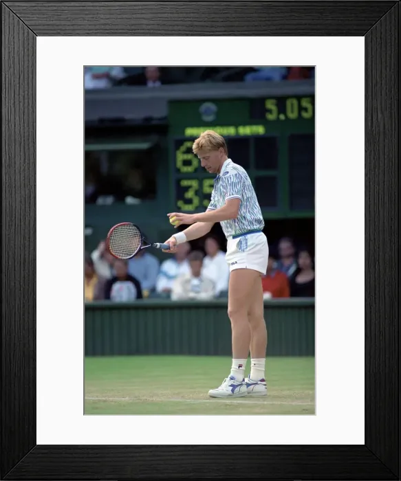 Framed Print : Wimbledon Tennis. Boris Becker Wearing Banned Shirt. June 1989 89-3895 Framed Print : Wimbledon Tennis. Boris Becker Wearing Banned Shirt. June 1989 89-3895