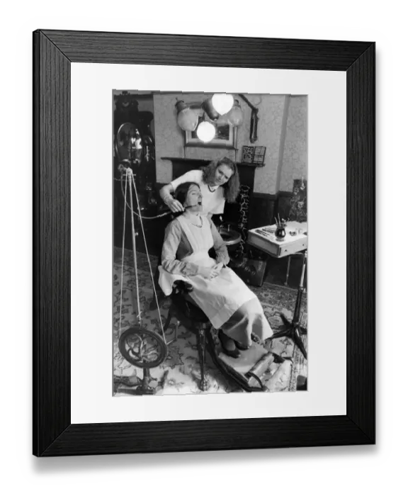 Framed Print : Staff at Beamish Museum in the victorian dentists surgery