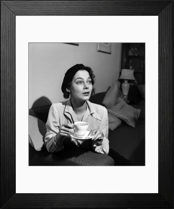 Framed Print : Marta Toren sips a cup of tea at the Savoy Hotel. C1606 Framed Print : Marta Toren sips a cup of tea at the Savoy Hotel. C1606