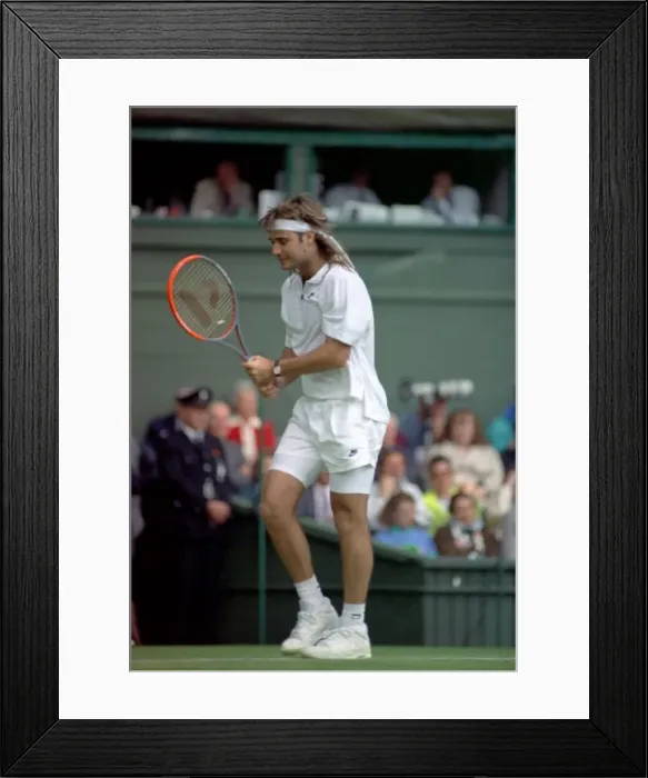Framed Print : Wimbledon Tennis. Andre Agassi Training. June 1991 91-4091-220 Framed Print : Wimbledon Tennis. Andre Agassi Training. June 1991 91-4091-220