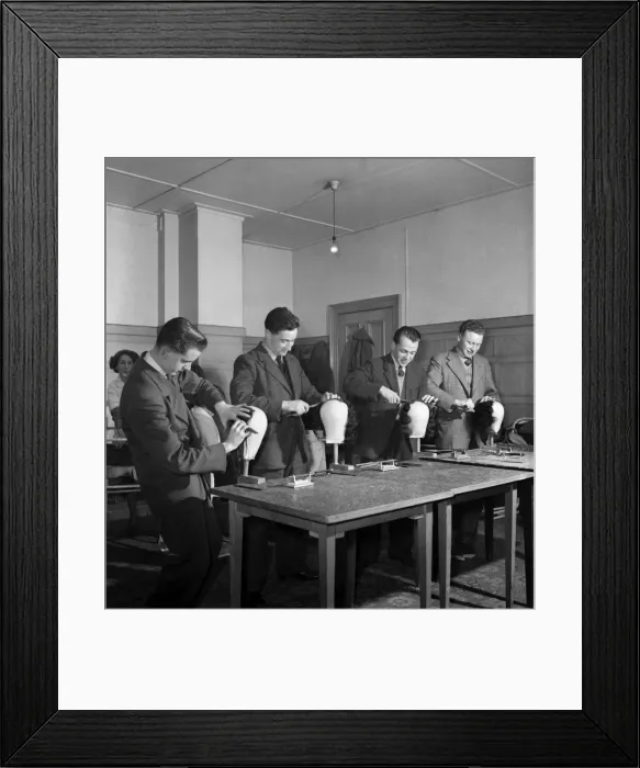 Framed Print : Male apprentices learn ladies hairdressing. March 1952 C1272